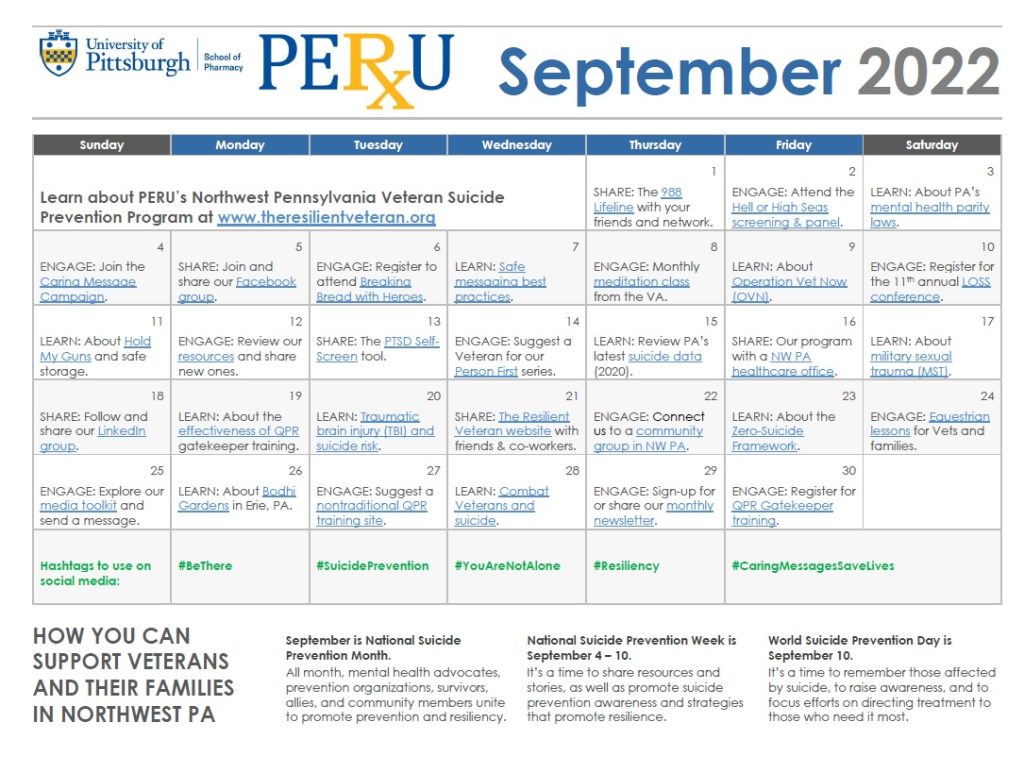 September suicide prevention month calendar image